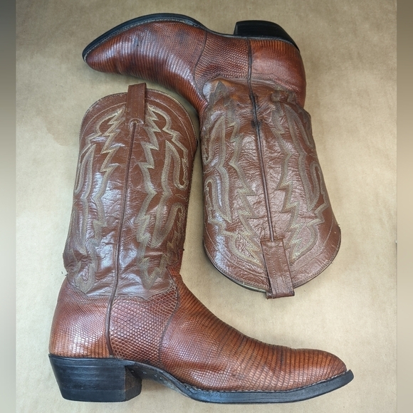 Panhandle Slim men's size 7.5D, women's sz 8.5Wide, Exotic Genuine Brown Teju Li - Picture 9 of 13